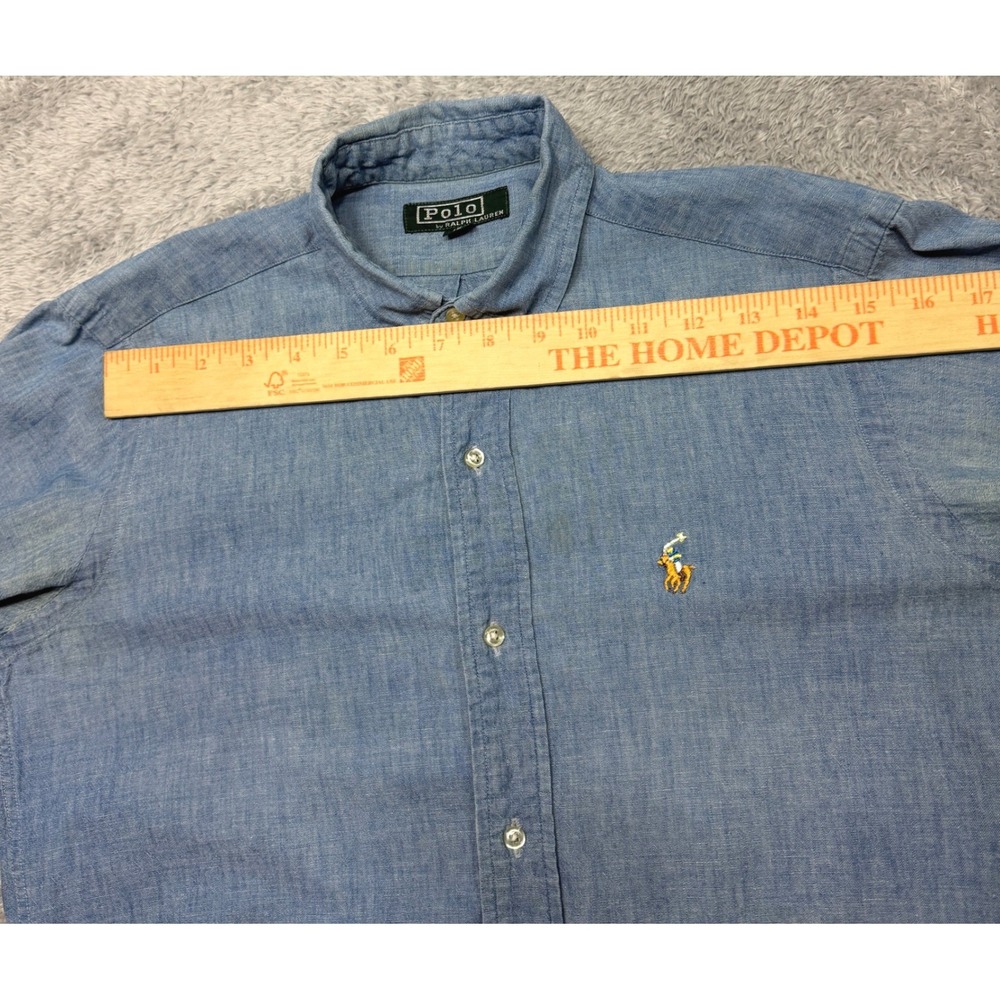 Vintage Polo Ralph Lauren Button Down Shirt Womens M Blue Chambray Pony 80s READ - Picture 10 of 12